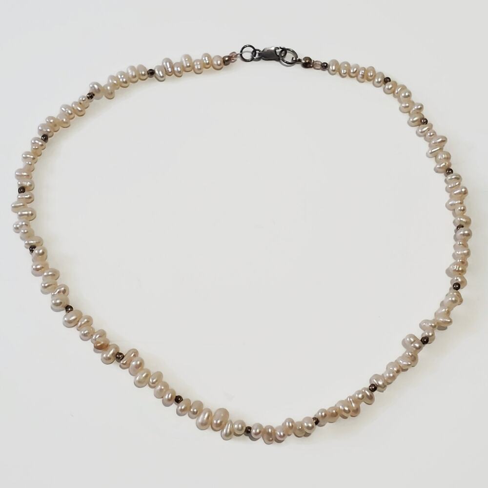 Champagne Freshwater Pearl & Sterling Silver Bead Necklace 17 in.